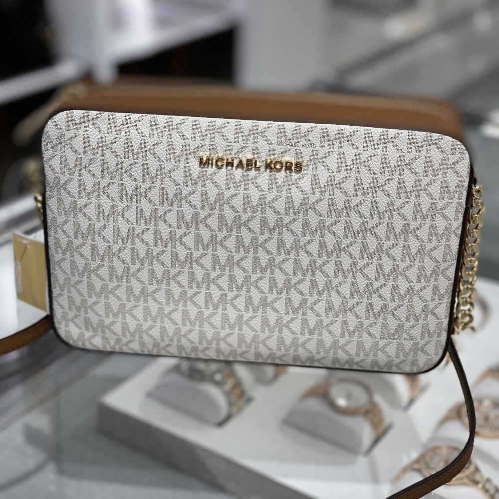 Michael Kors MK Jet Set Large Logo Crossbody Bag VANILLA New